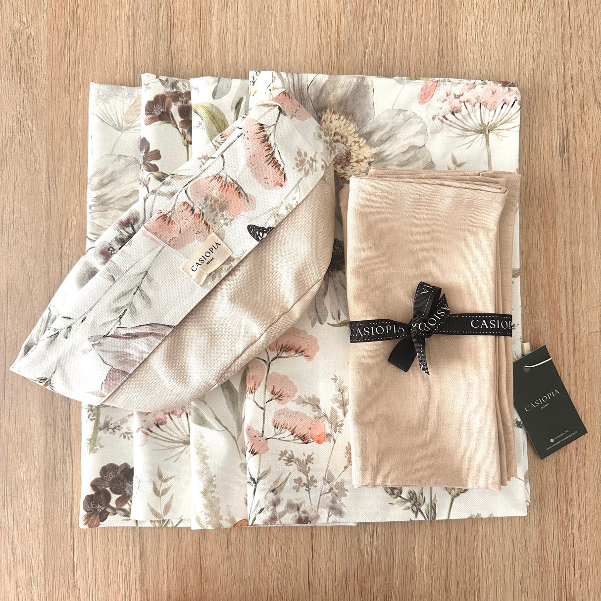 Set 4 Individuales antimanchas Natura + Servilletas beige + Panera Natura