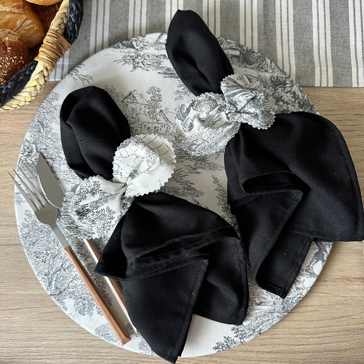 Set 4 servilleteros Toile de Jouy negro