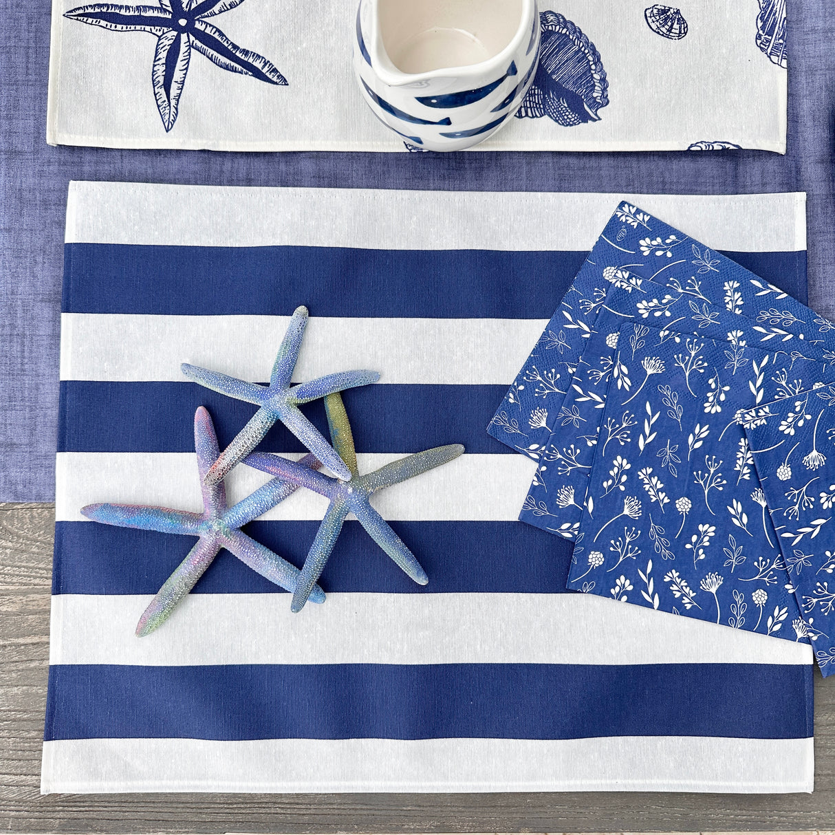 Set 4 Individuales antimanchas Rayas Marino