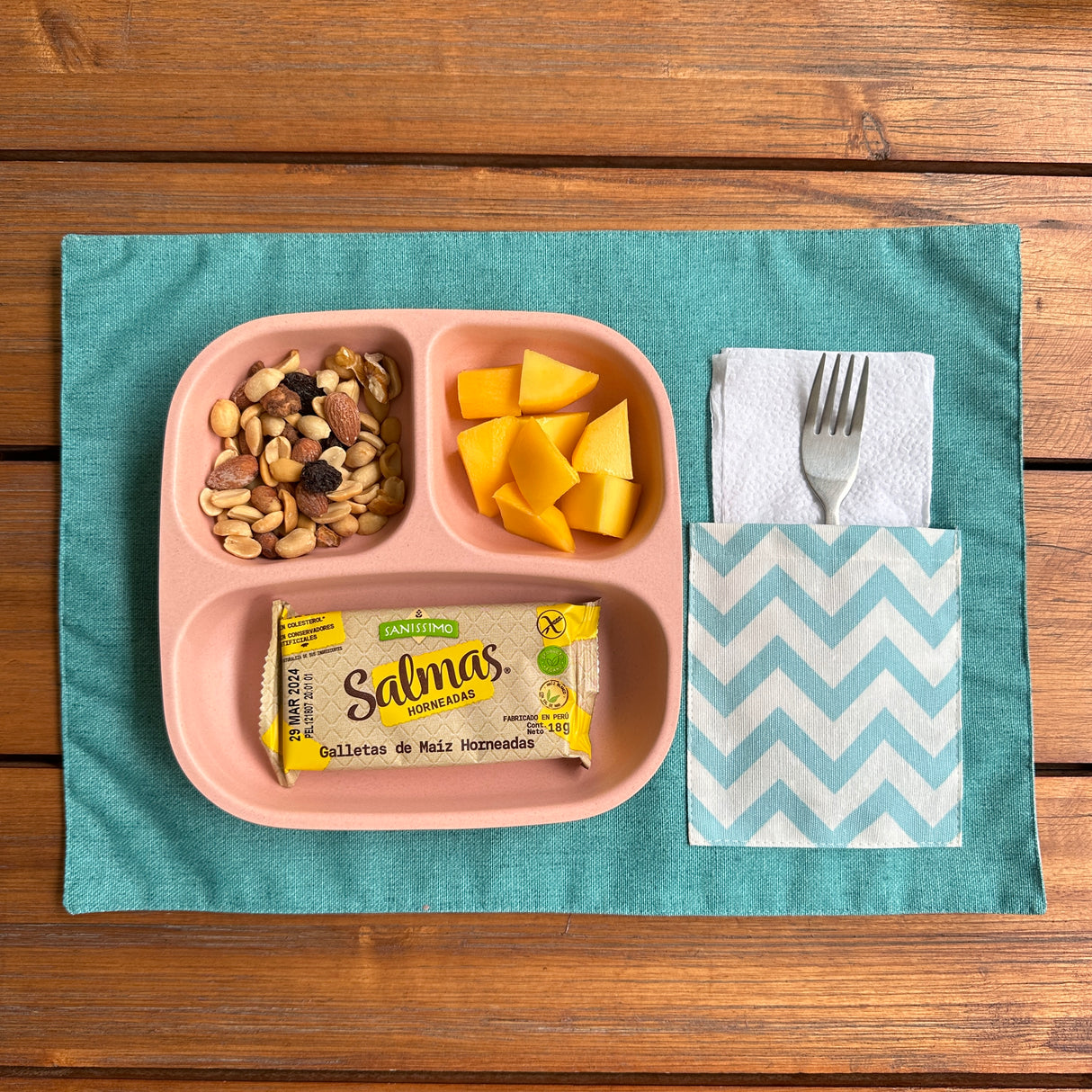 Individual lonchera antimanchas reversible Zig Zag Verde