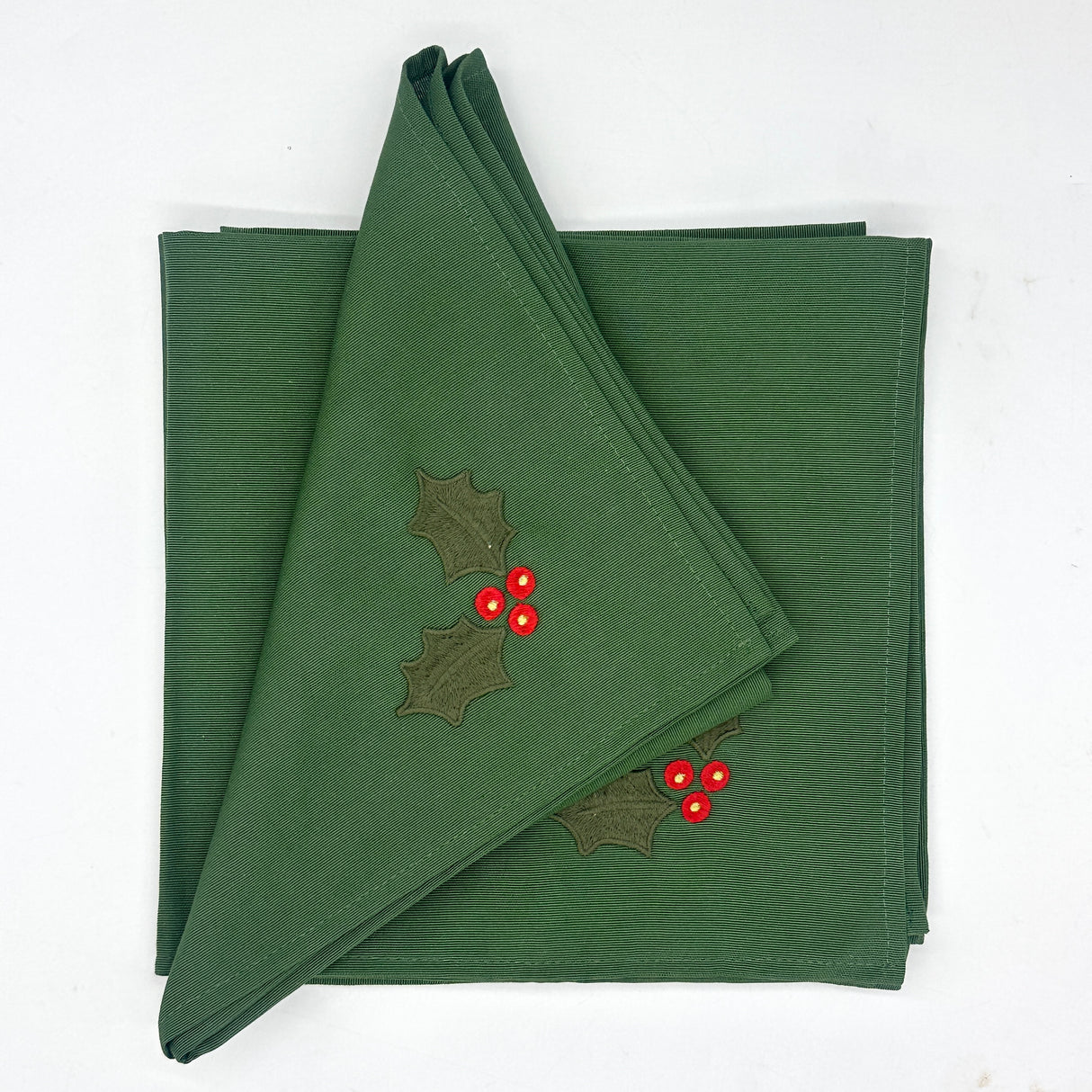 Set 4 Servilletas loneta verde bordado Acebo