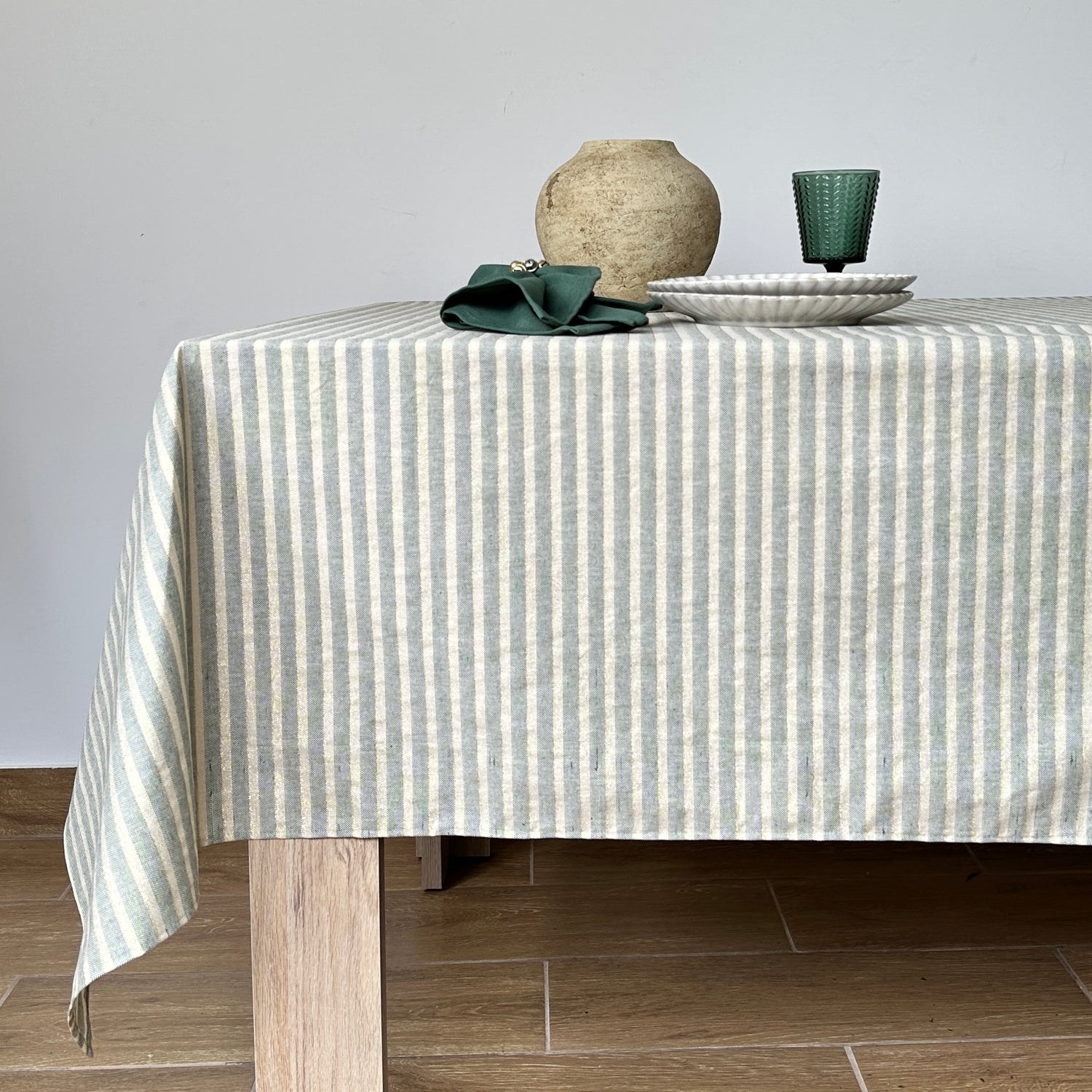 Mantel antimanchas rectangular Lúrex verde