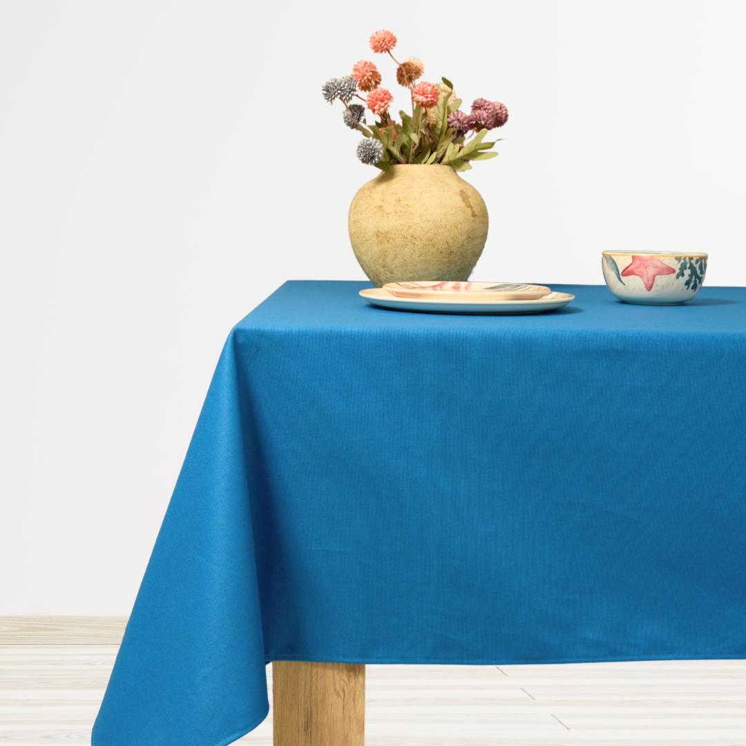 Mantel rectangular antimanchas 100% algodón azul
