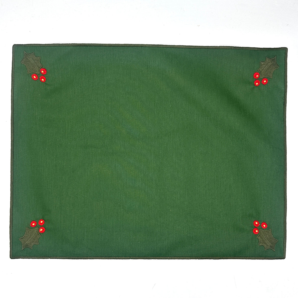 Individual antimanchas rectangular verde bordados acebo