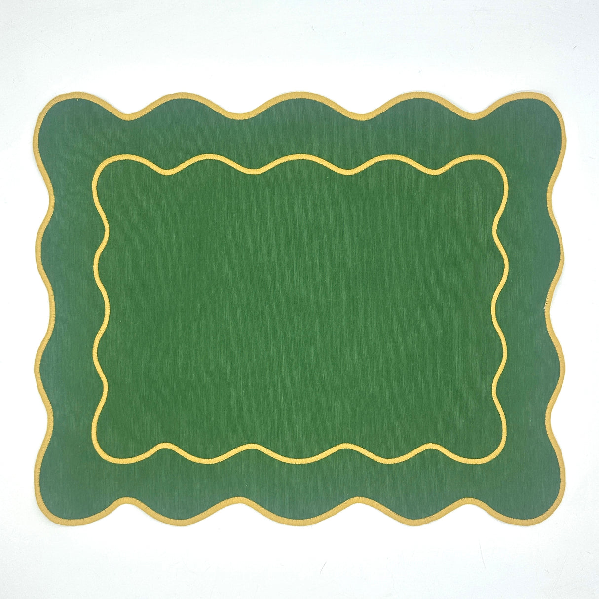 Individual antimanchas rectangular bordado ondas verde y ocre