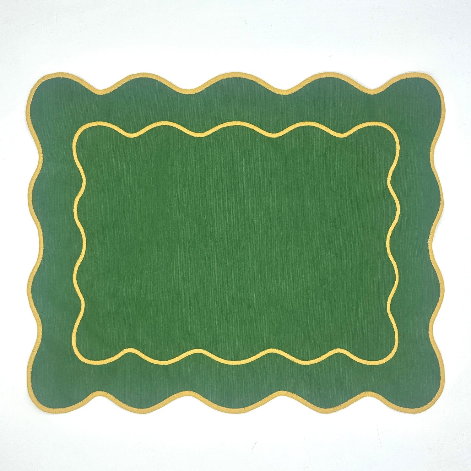 Individual antimanchas rectangular bordado ondas verde y ocre