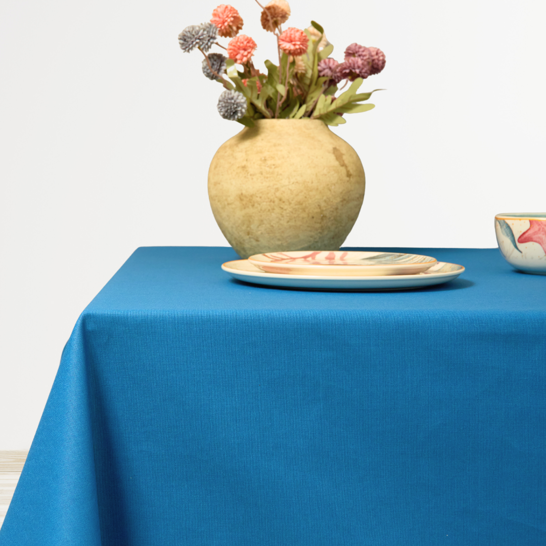 Mantel rectangular antimanchas 100% algodón azul