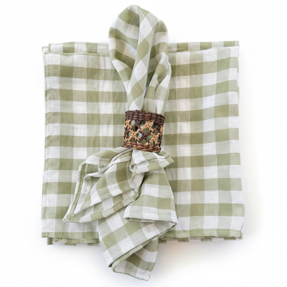 Set 4 Servilletas algodón Vichy verde olivo