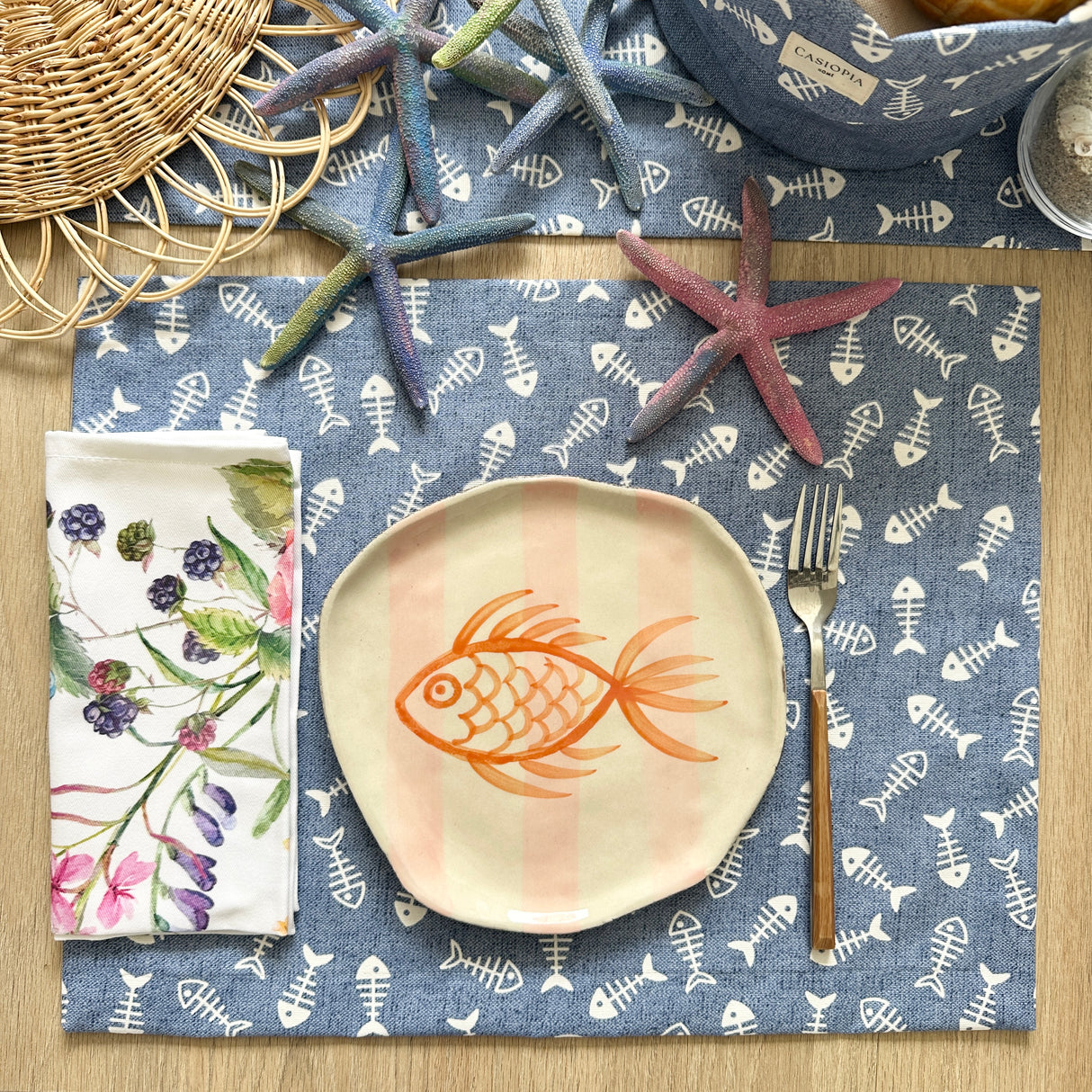 Set 4 Individuales antimanchas Asia azul