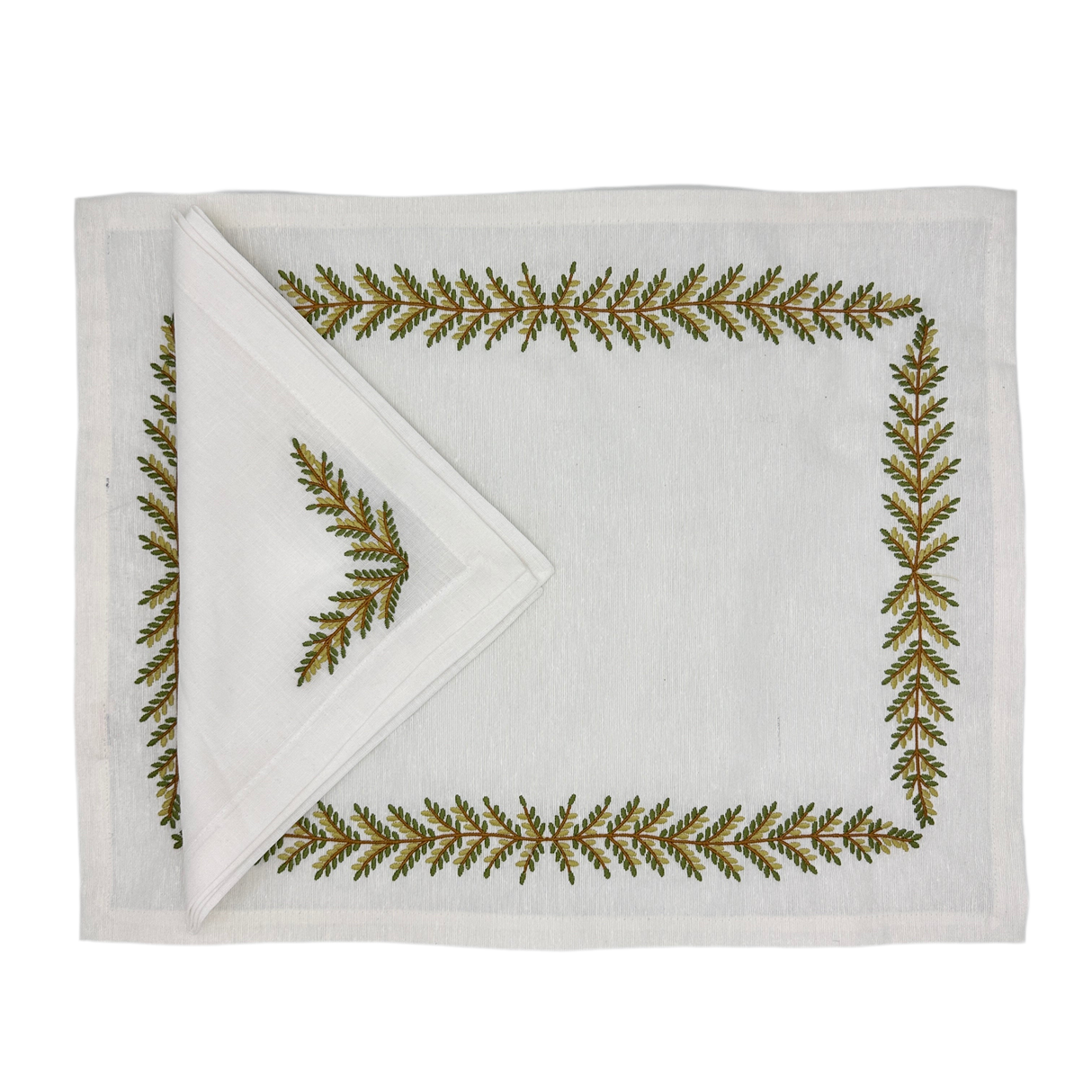 Individual antimanchas blanco bordado hojas