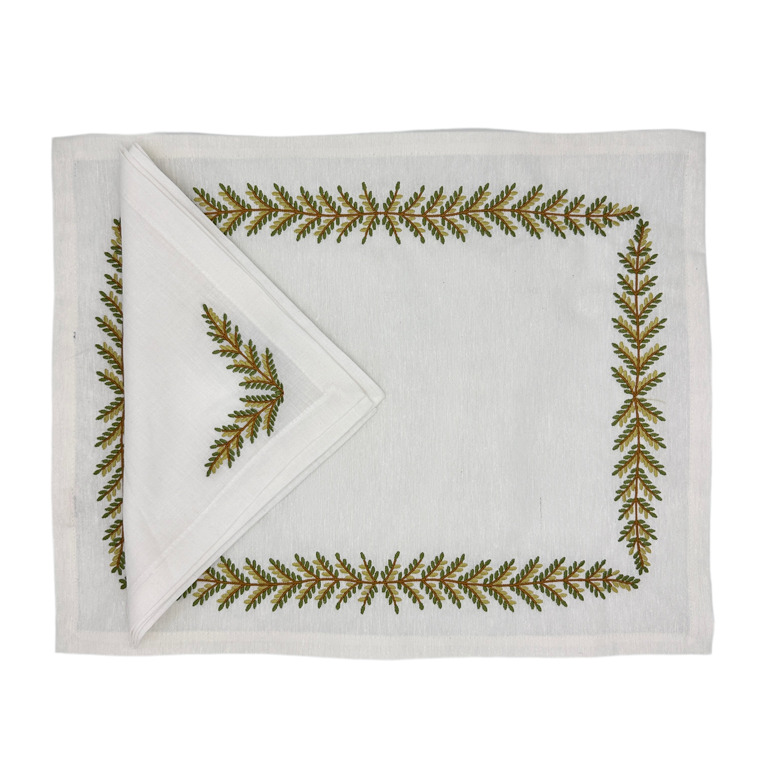 Individual antimanchas blanco bordado hojas