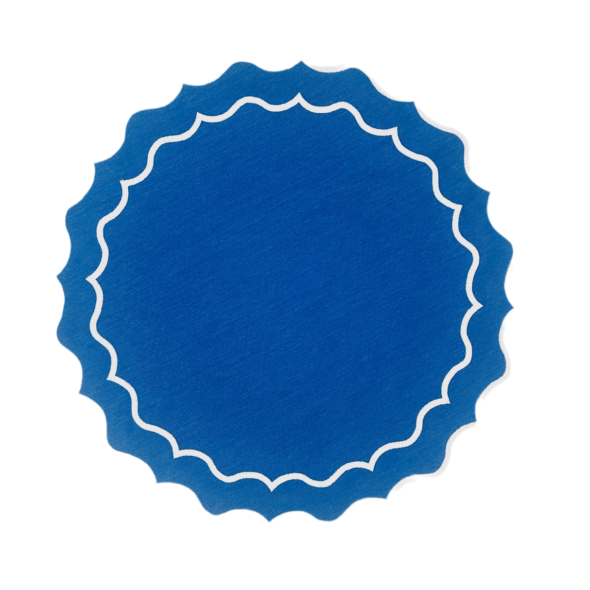 Individual antimanchas redondo bordado ondas azul y blanco