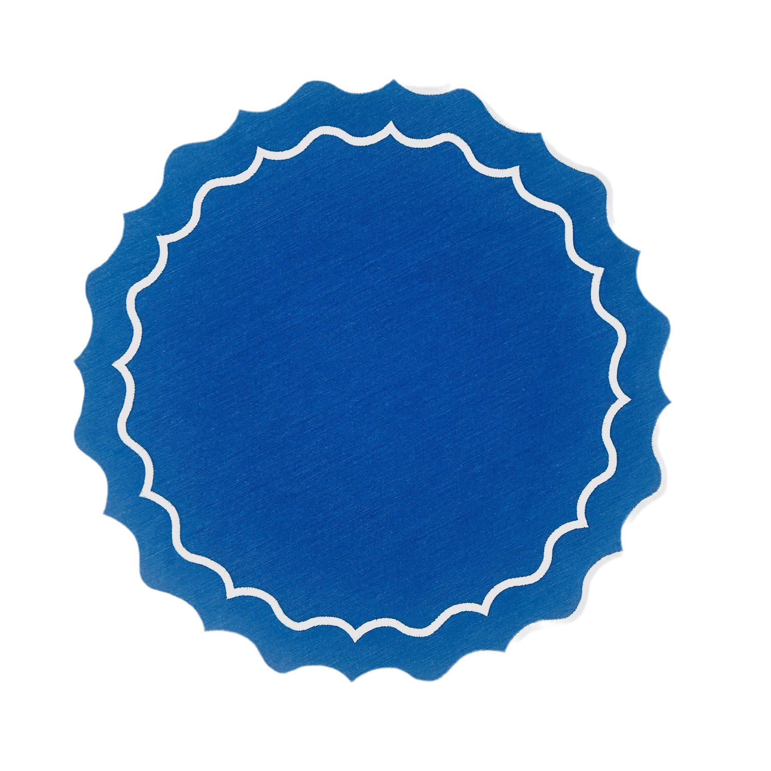 Individual antimanchas redondo bordado ondas azul y blanco