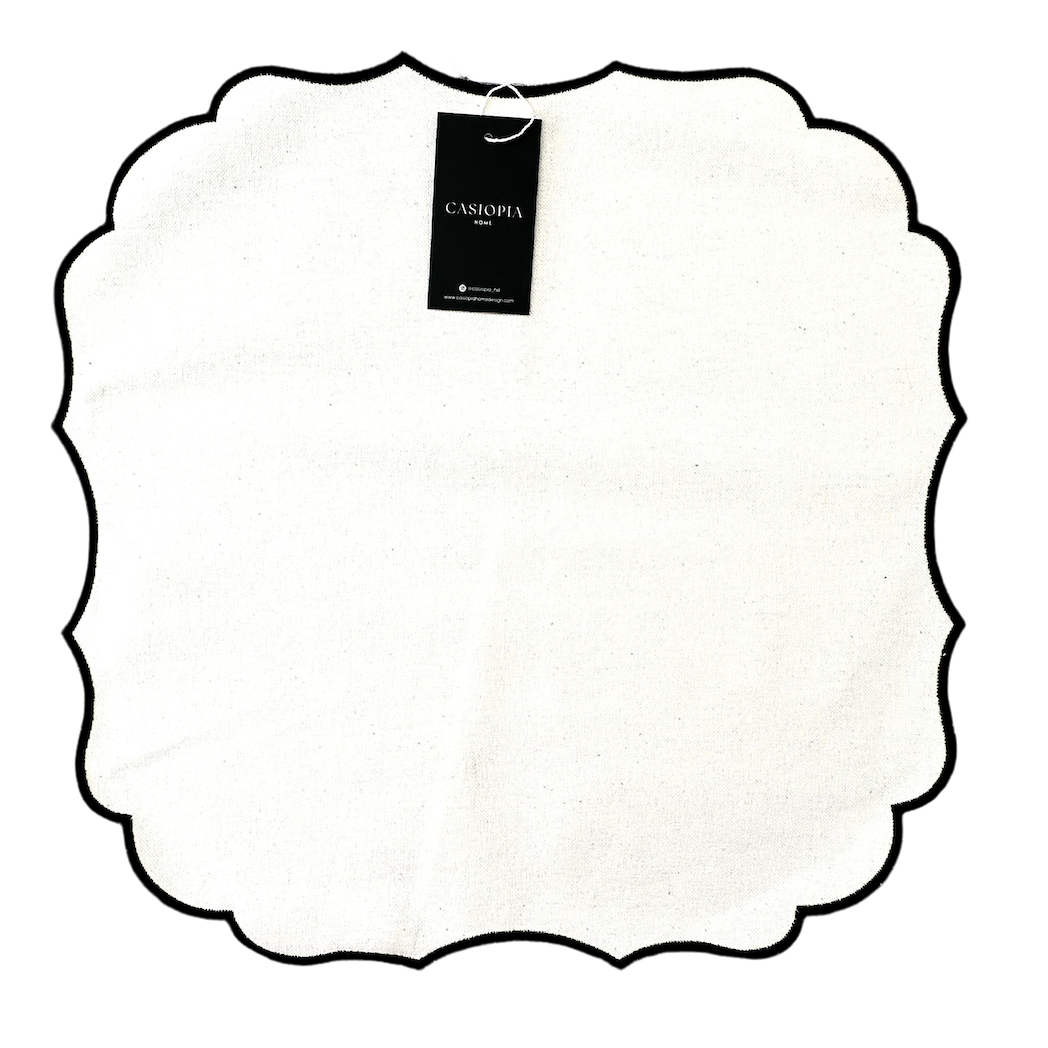 Servilleta algodón hueso bordado ondas negro