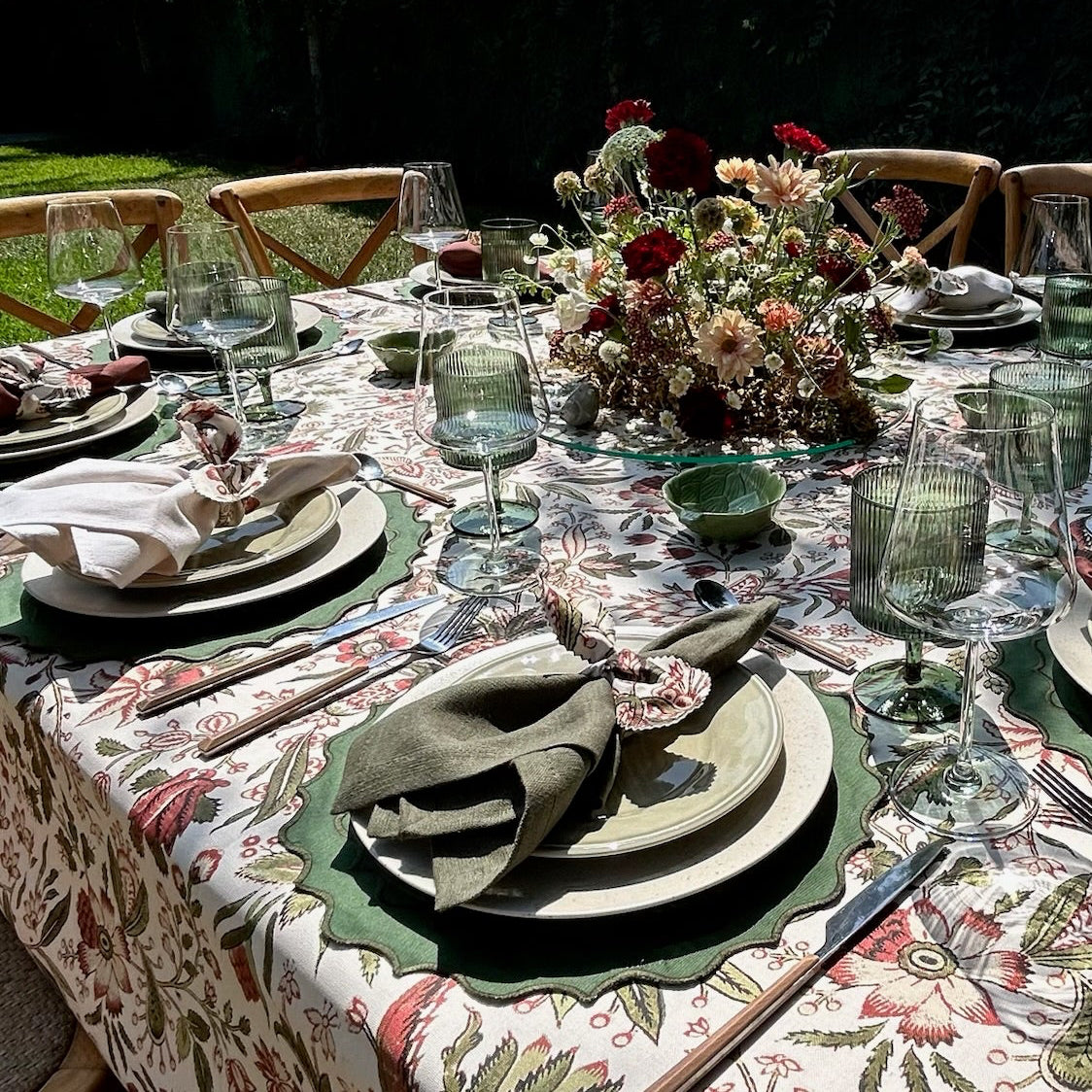 Mantel antimanchas rectangular Barroco Verde