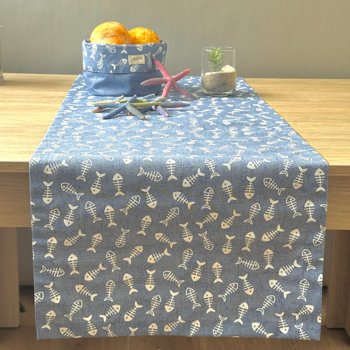 Camino de mesa antimanchas Asia azul