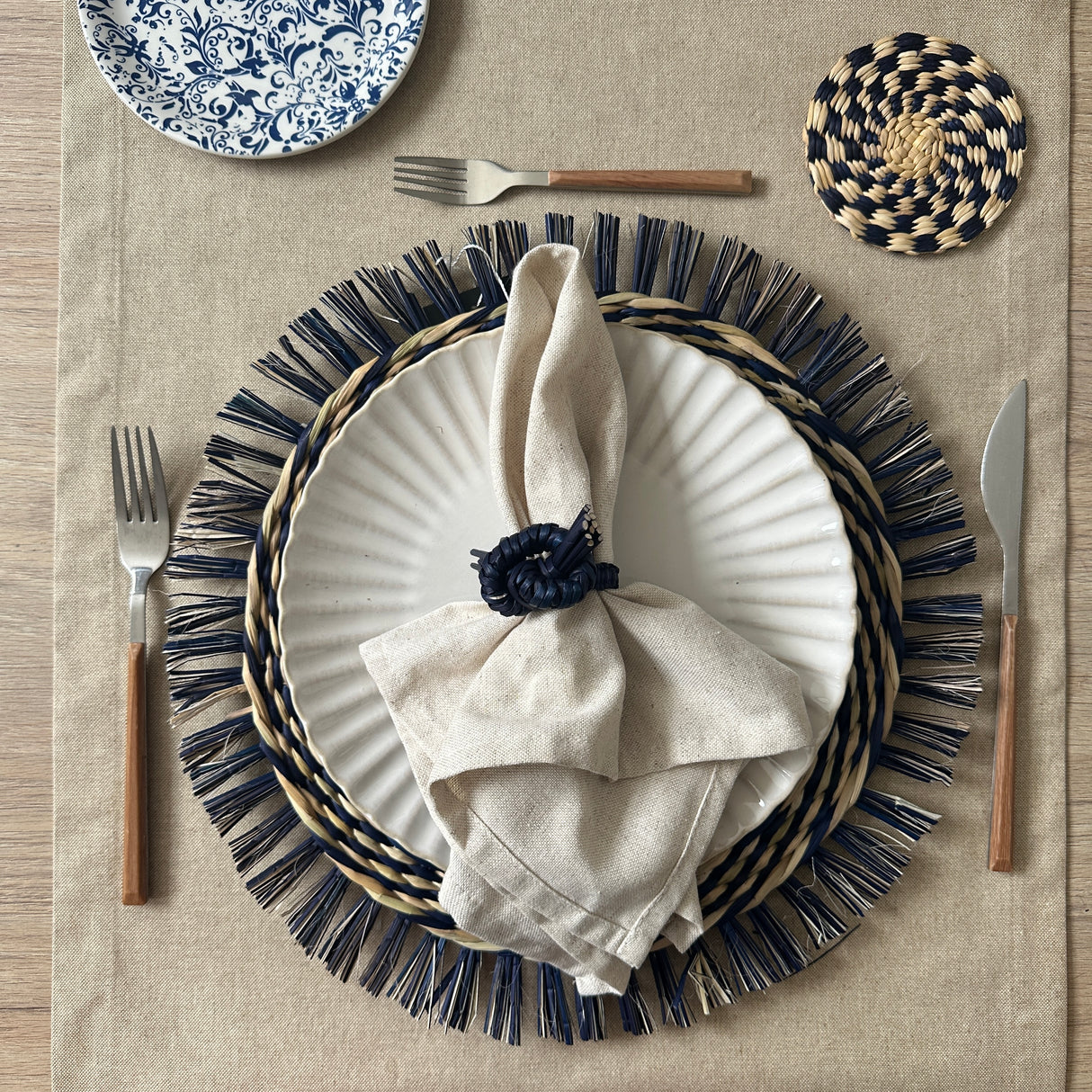 Set de 2 servilleteros junco azul