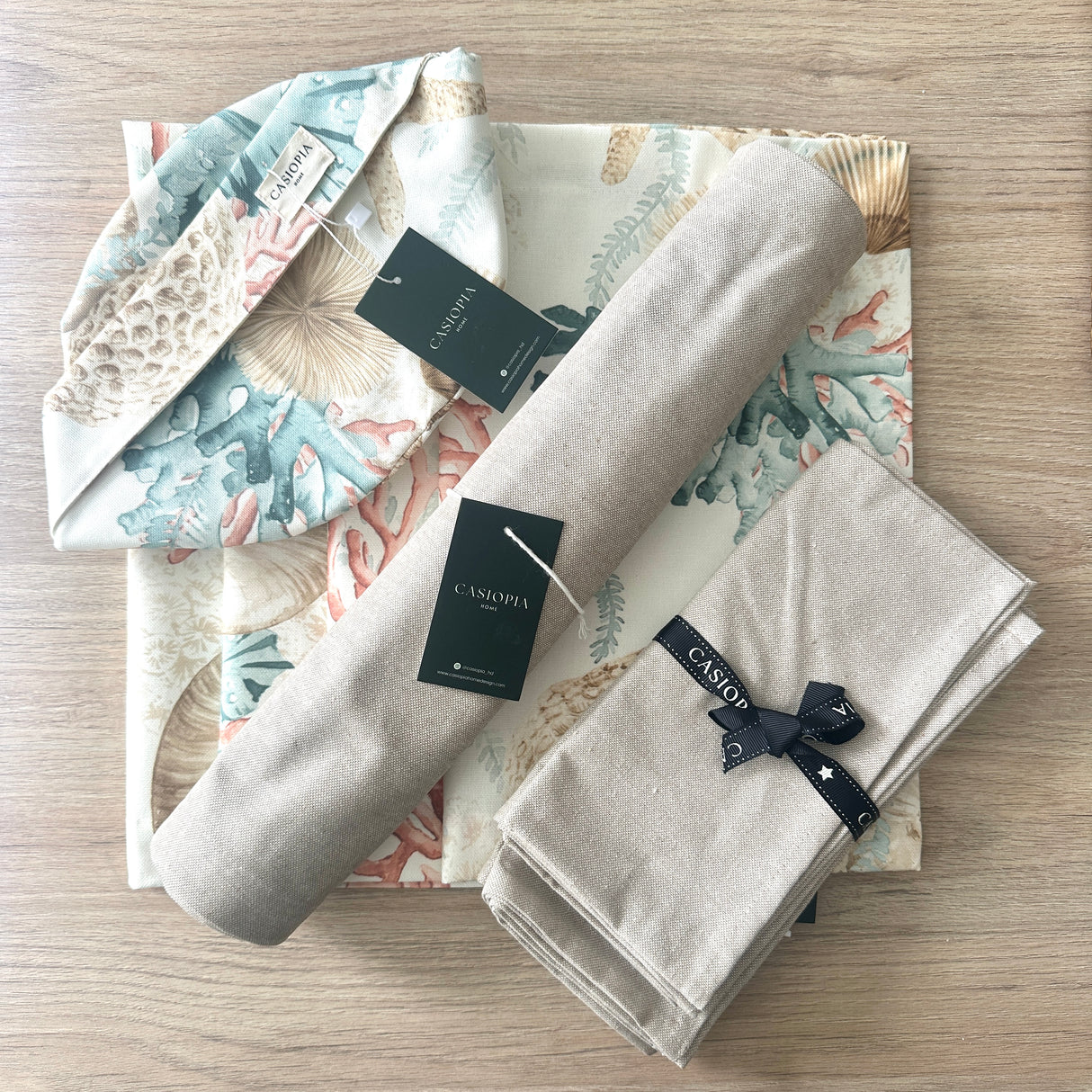 Set Arrecife completo: individuales, camino, panera y servilletas