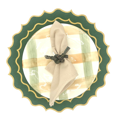 Individual antimanchas redondo bordado ondas verde y ocre