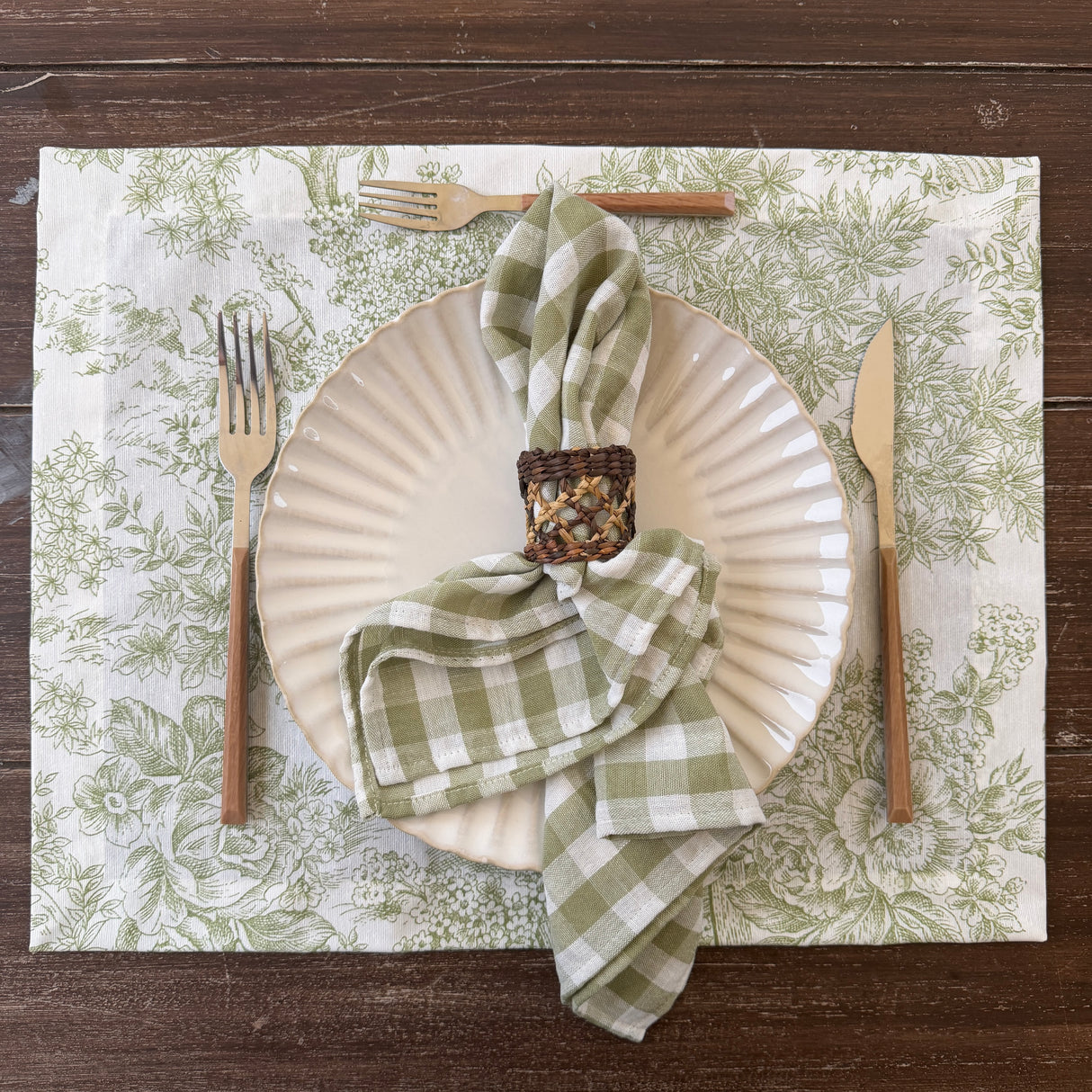 Set 4 Servilletas algodón Vichy verde olivo