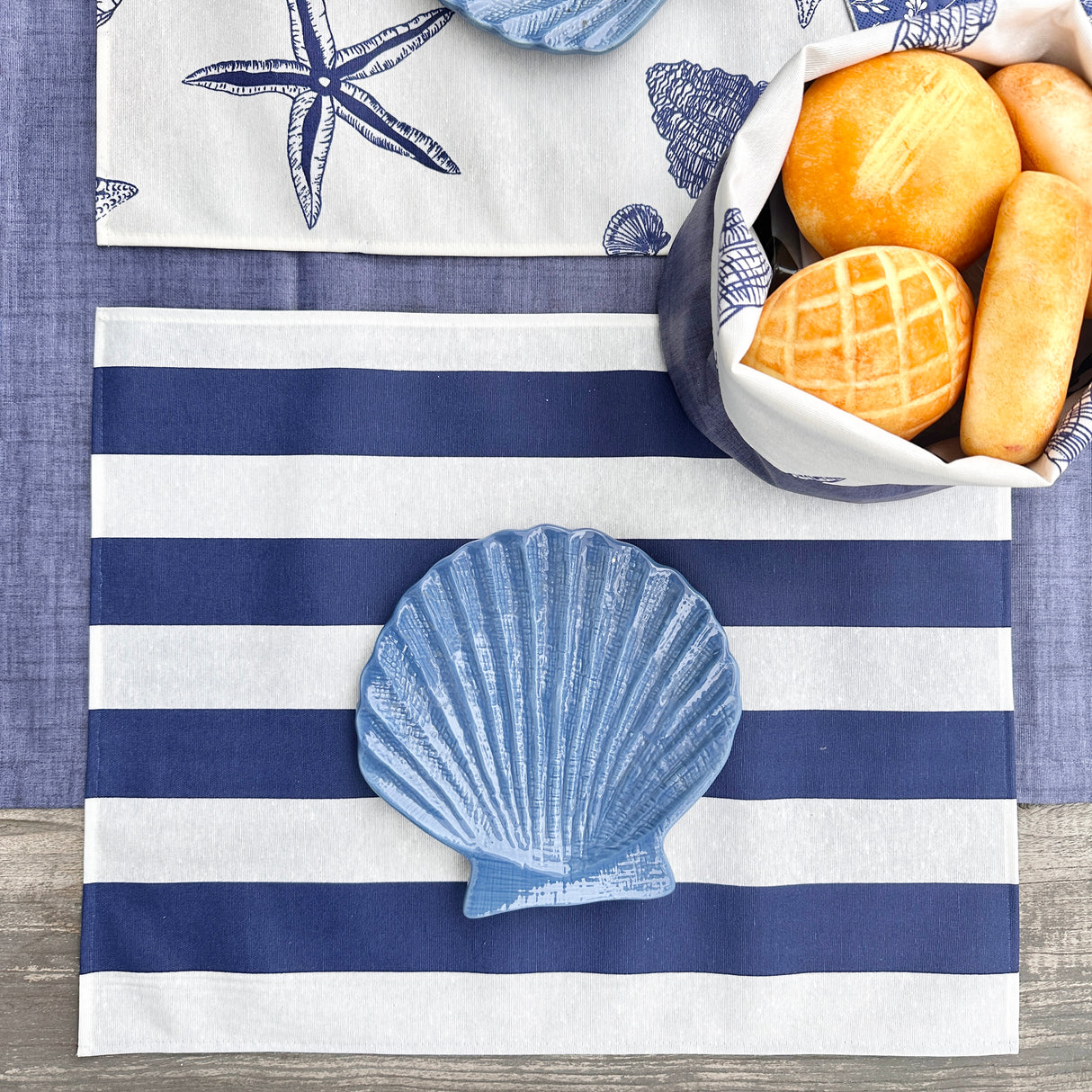Set 4 Individuales antimanchas Rayas Marino
