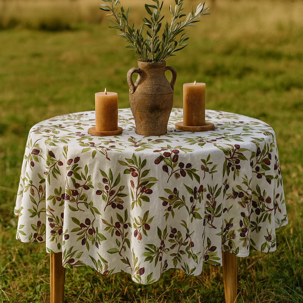 Mantel redondo antimanchas Olivas