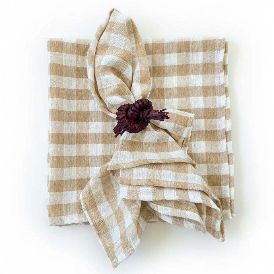 Set 4 Servilletas algodón Vichy beige
