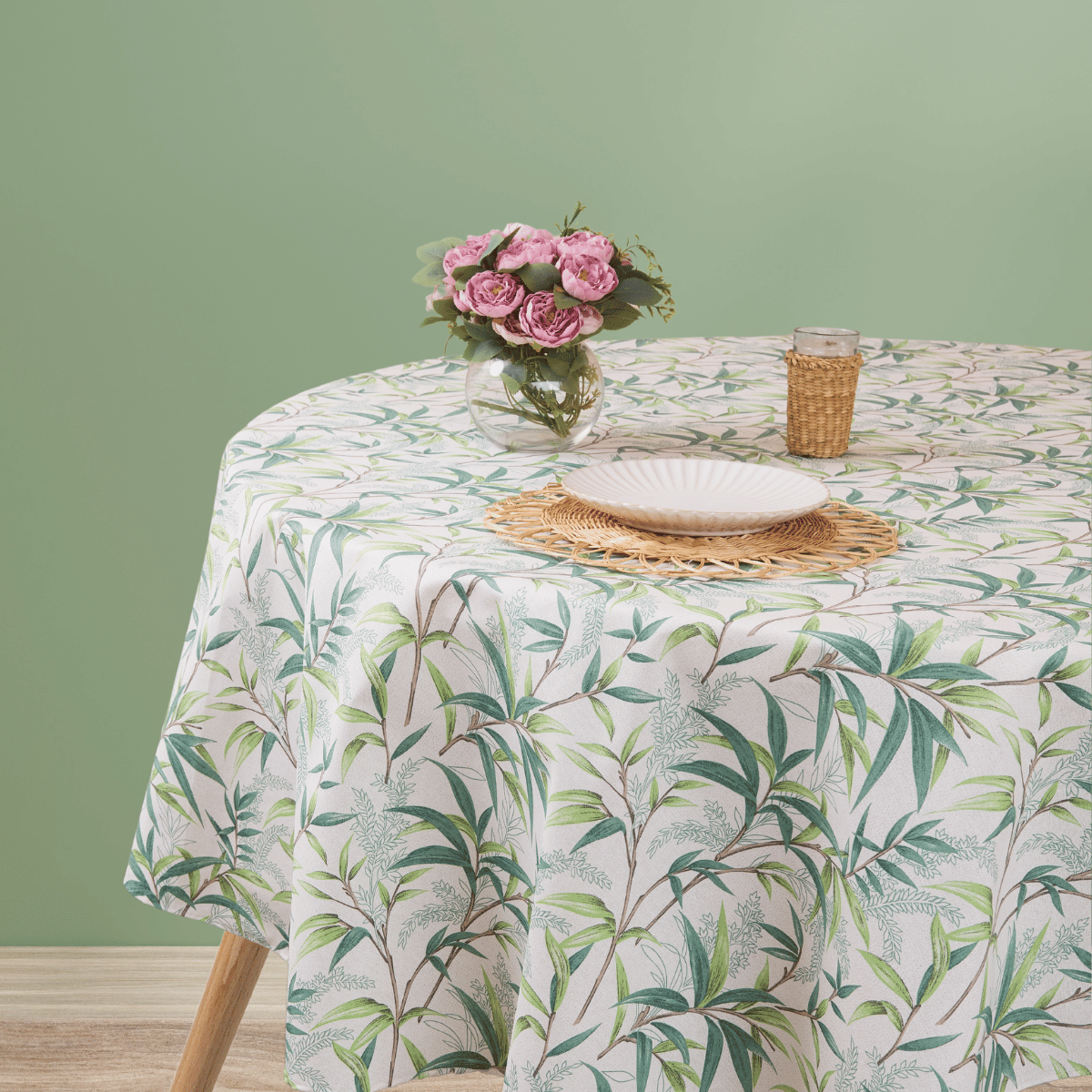 Mantel redondo antimanchas Bambú