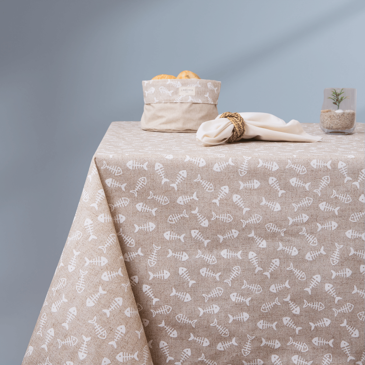 Mantel cuadrado antimanchas Asia beige