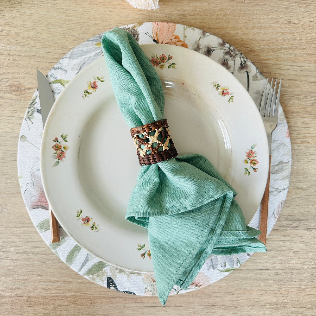 Set 4 Servilletas algodón verde menta