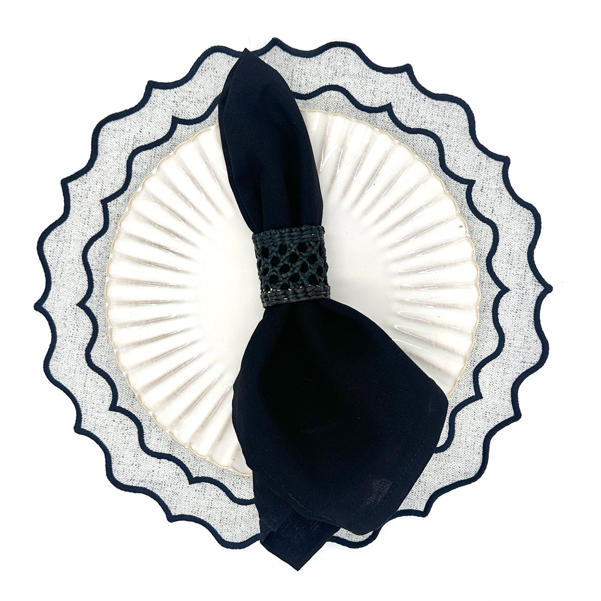 Individual antimanchas redondo bordado ondas gris y marino