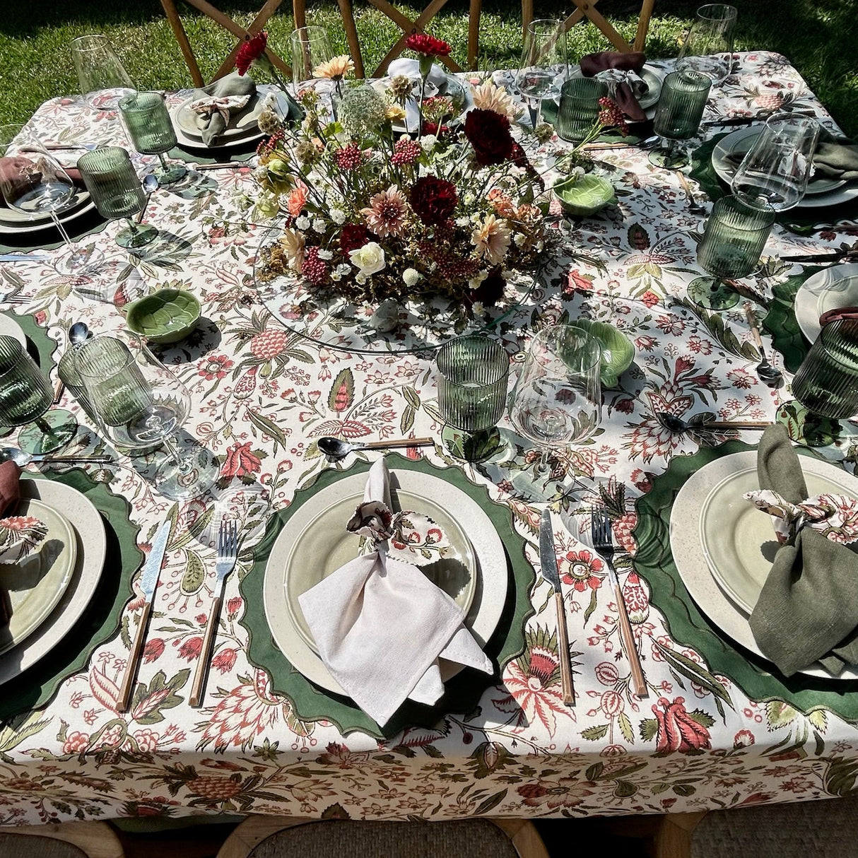 Mantel antimanchas cuadrado Barroco verde