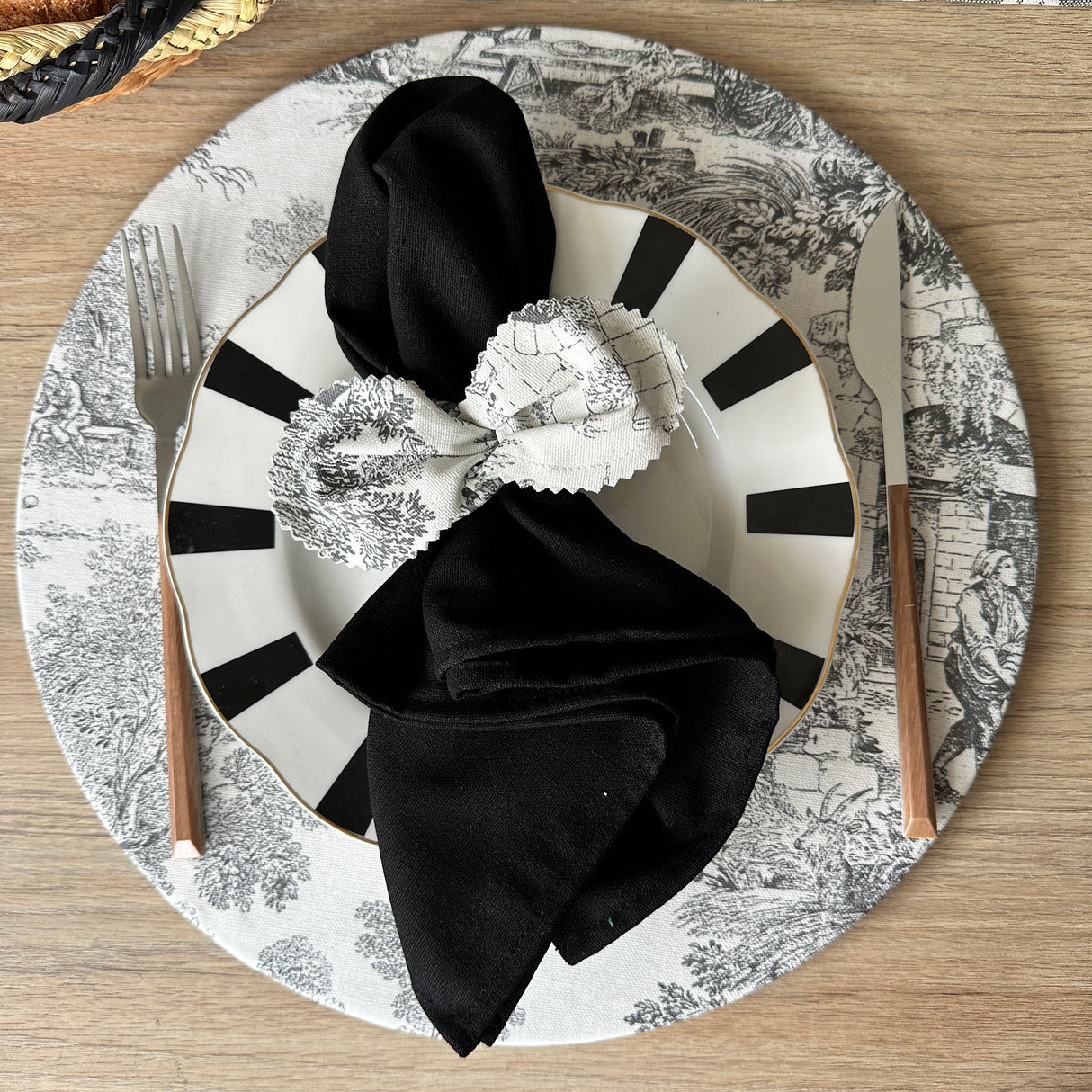 Set 4 servilleteros Toile de Jouy negro