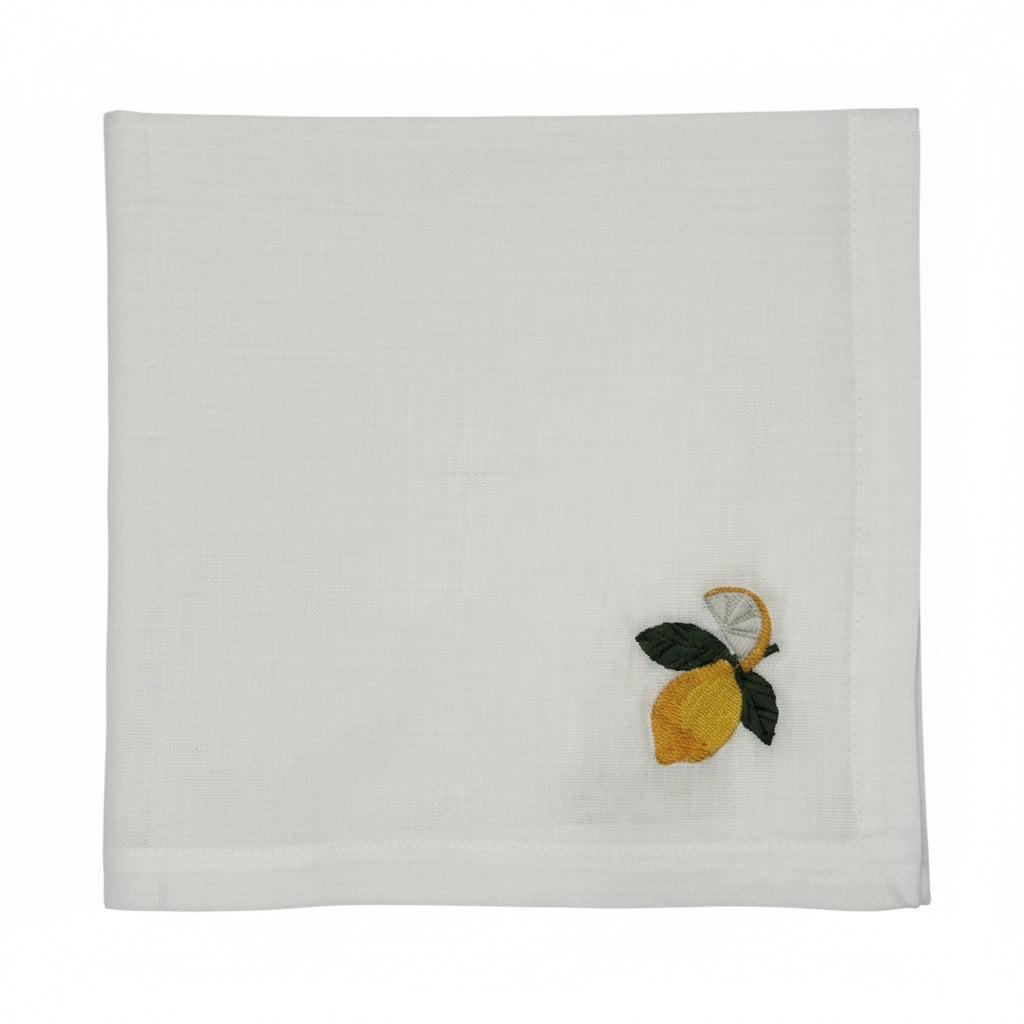 Servilleta lino blanco bordado Limones