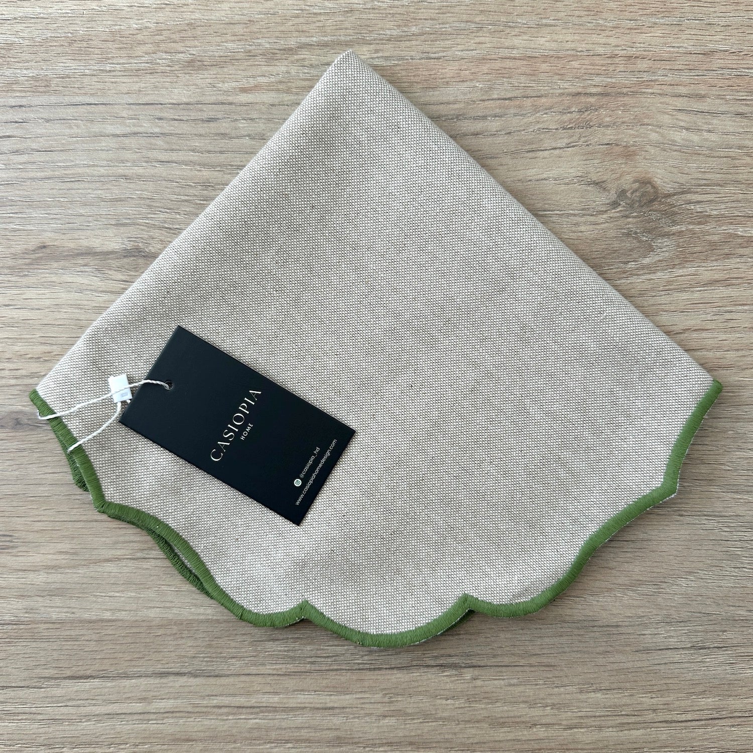 Servilleta algodón beige bordado ondas verde