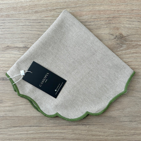 Servilleta algodón beige bordado ondas verde