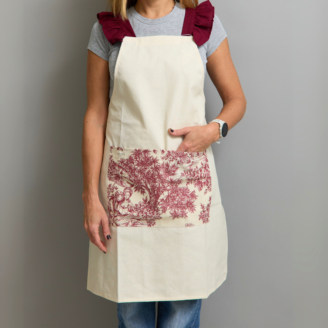 Mandil antimanchas Toile de Jouy granate