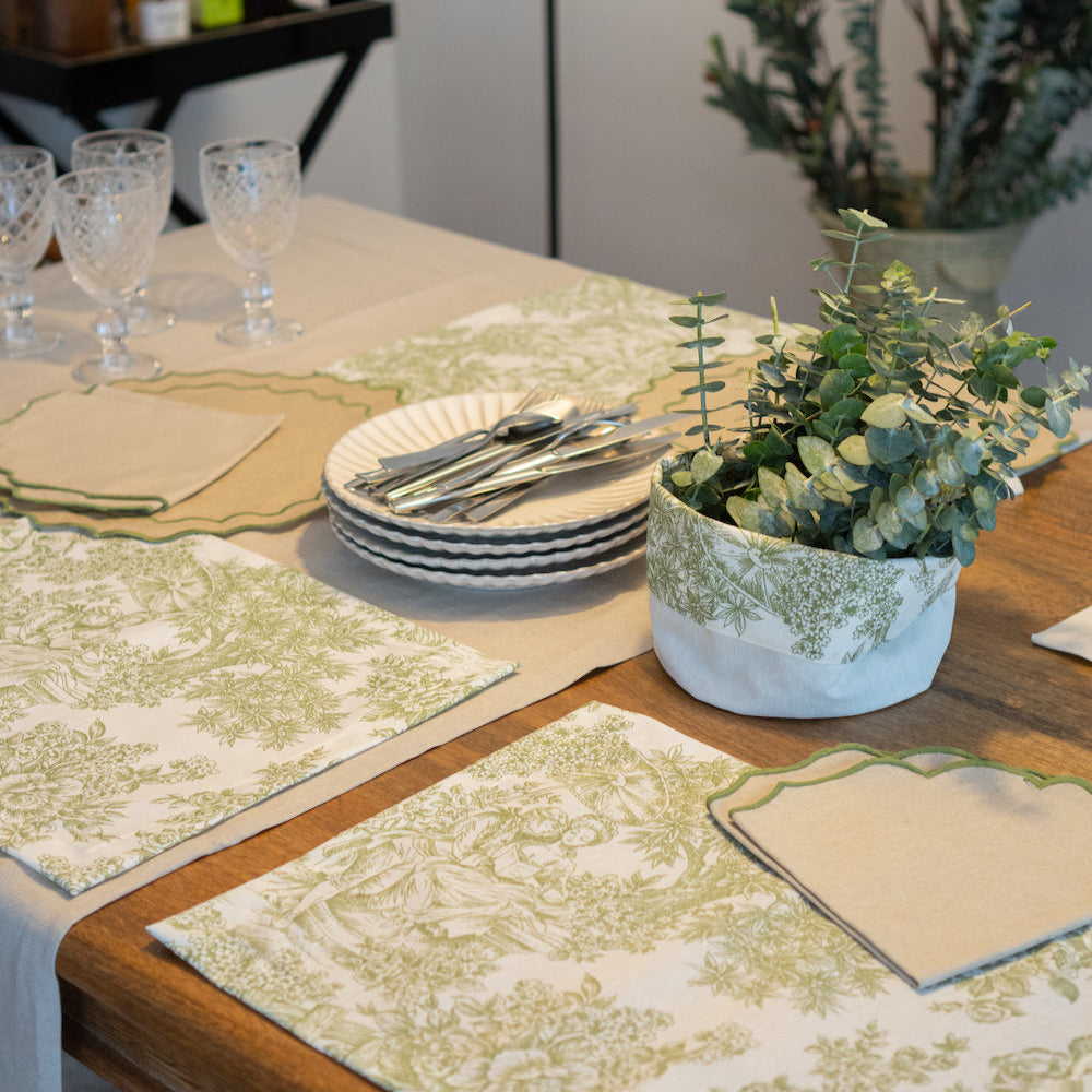 Set 4 Individuales antimanchas Toile de Jouy Verde
