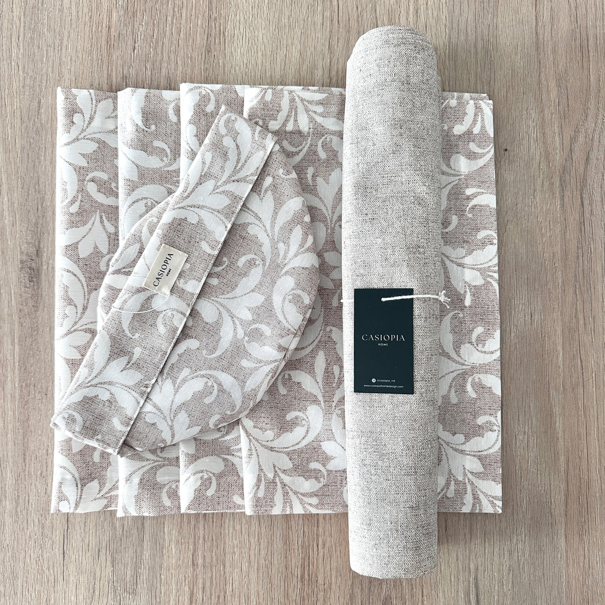 Set 4 Individuales antimanchas Vistalegre + Panera Vistalegre + Camino de mesa beige