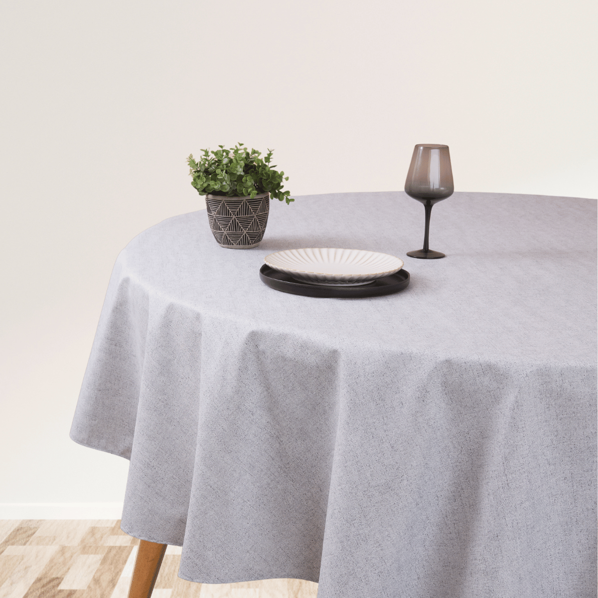 Mantel antimanchas redondo Loneta gris