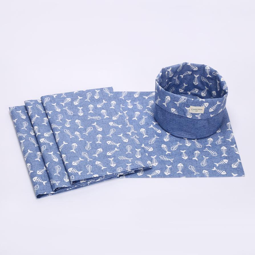 Set 4 Individuales antimanchas Asia azul + Panera Asia azul