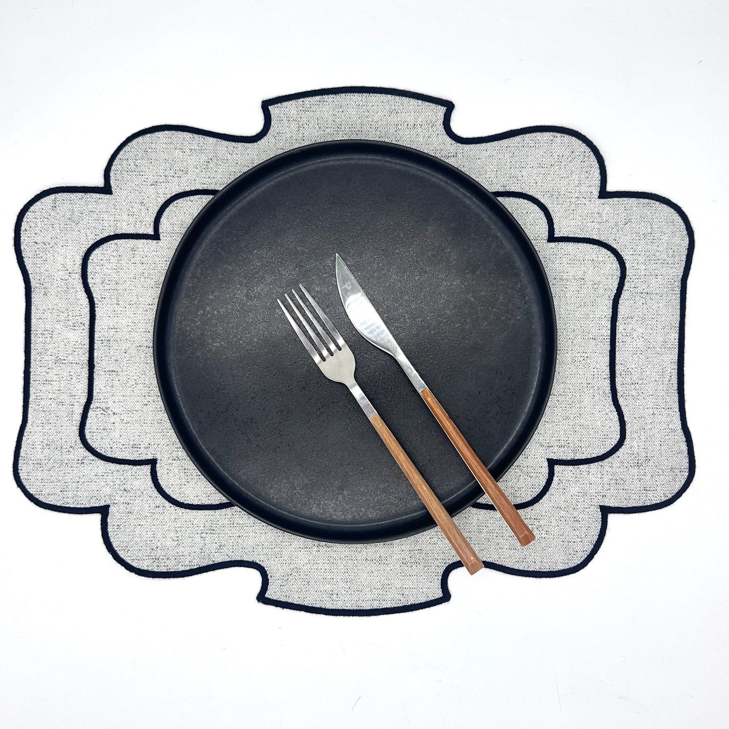 Individual antimanchas rectangular bordado ondas gris y marino