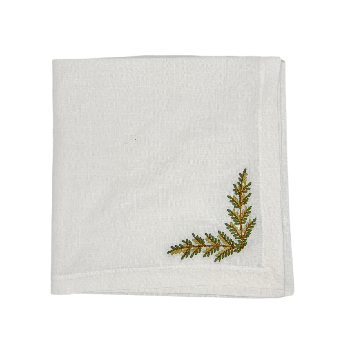 Servilleta lino blanco bordado hojas