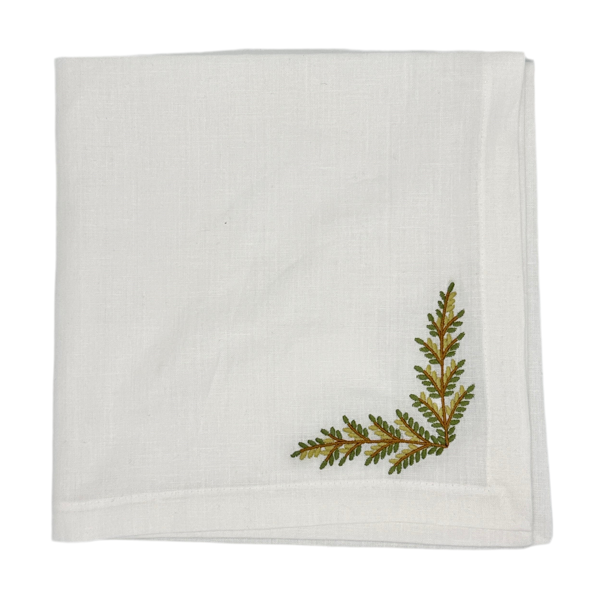 Individual antimanchas + servilleta lino bordado hojas