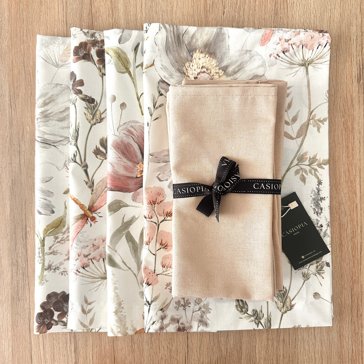 Set 4 Individuales antimanchas Natura + Servilletas beige