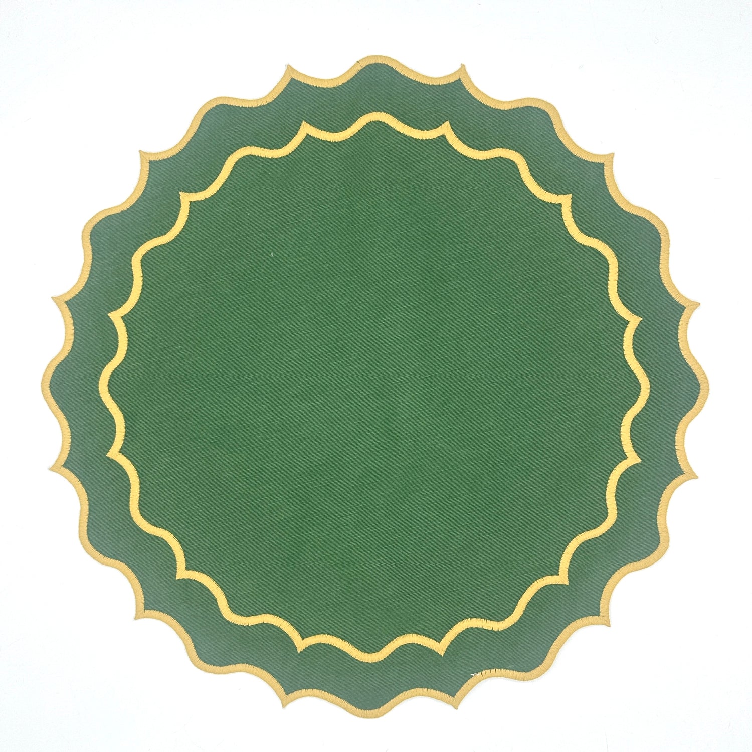 Individual antimanchas redondo bordado ondas verde y ocre
