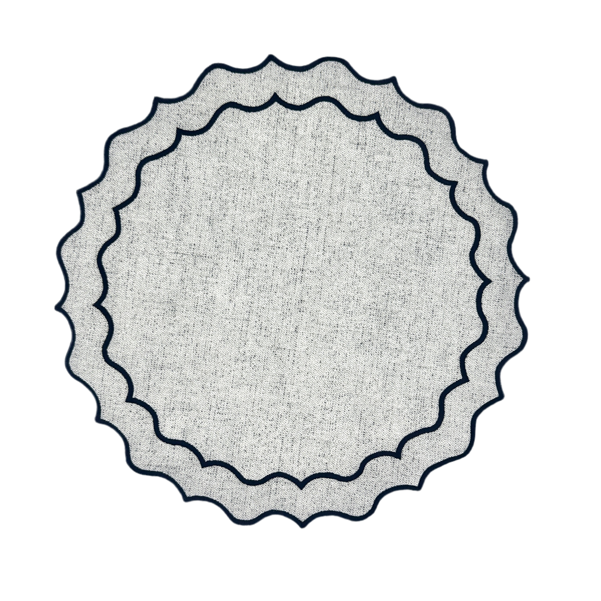 Individual antimanchas redondo bordado ondas gris y marino