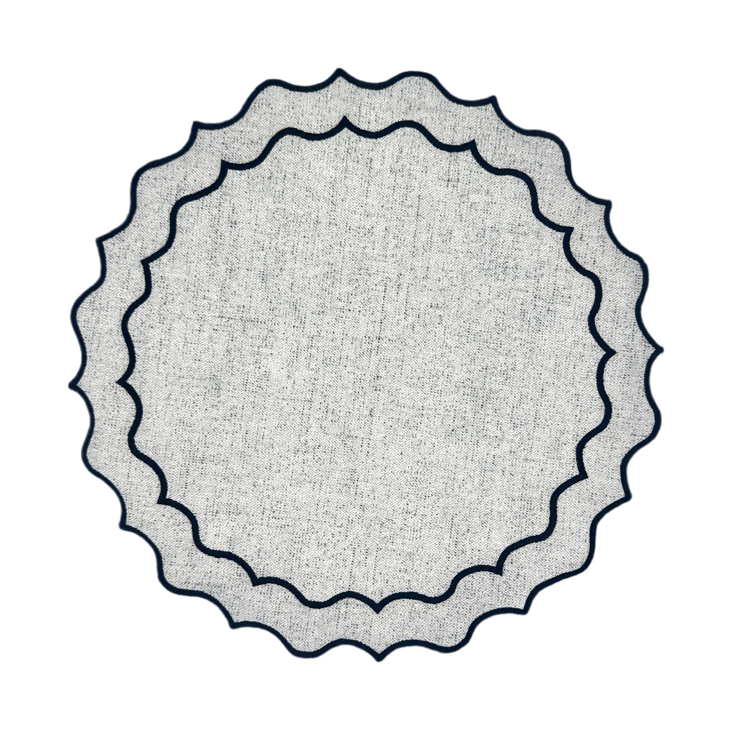 Individual antimanchas redondo bordado ondas gris y marino