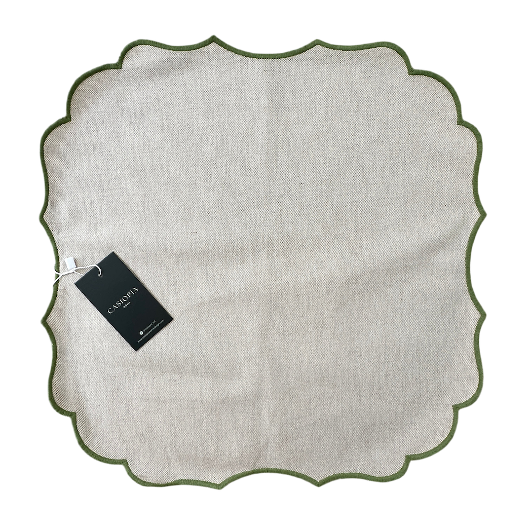 Servilleta algodón beige bordado ondas verde