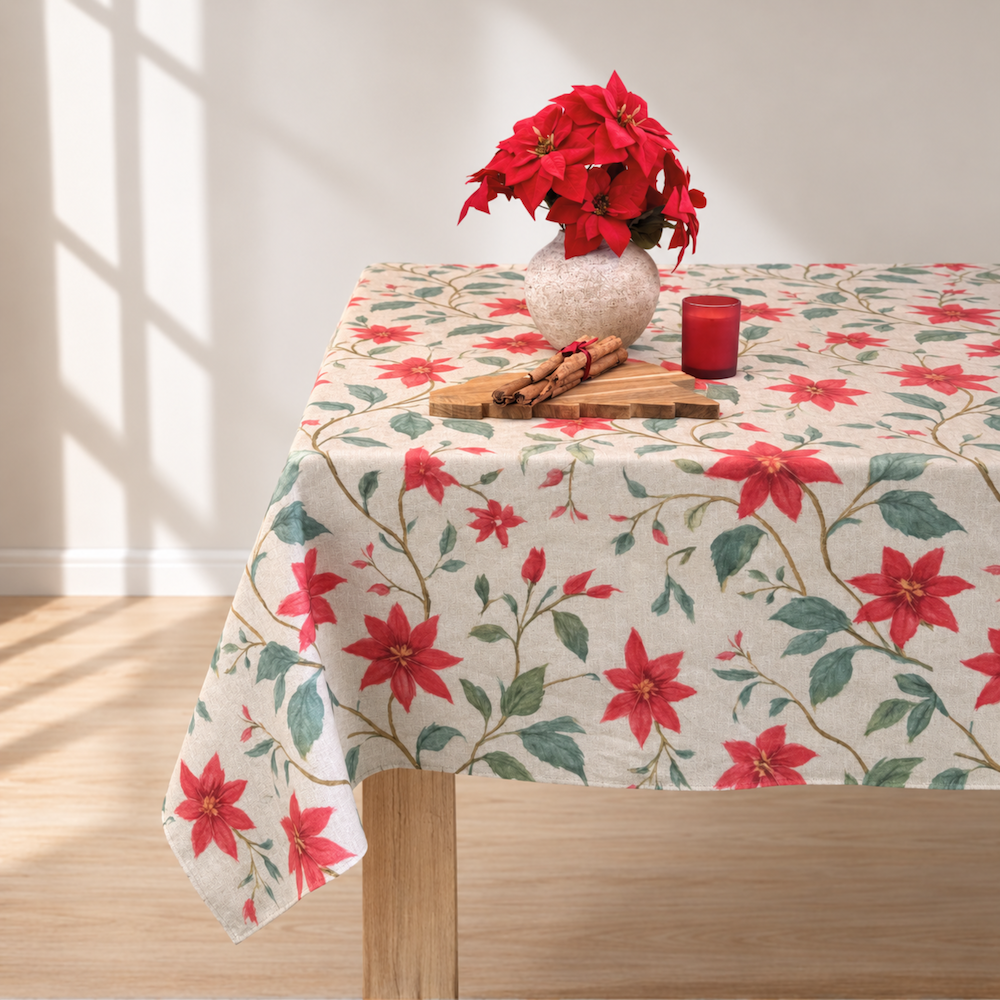 Mantel antimanchas rectangular Flor de Pascua